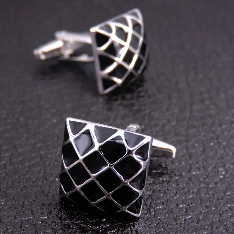 3M Black and Silver Geometric Cufflinks-Modern Business Style