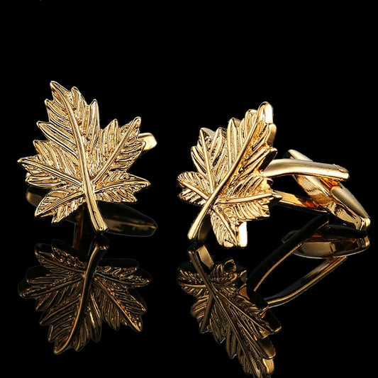 3M Leaf Shaped Gold Cufflinks Elegant Collection