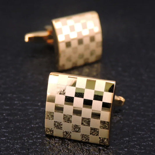 3M Royal Gold Check Cufflinks-Modern Business Style